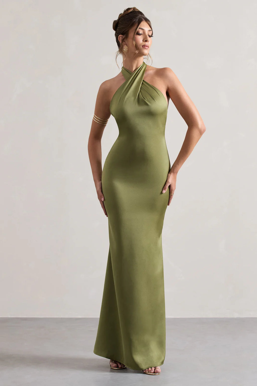 Satin Cross Over Halter Neck