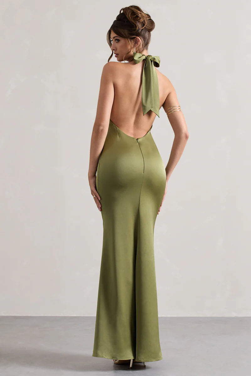 Satin Cross Over Halter Neck
